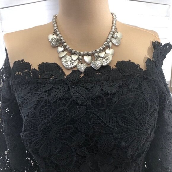 Free People Black Floral Lace Off Shoulder Dress Size 6 - Picture 9 of 13